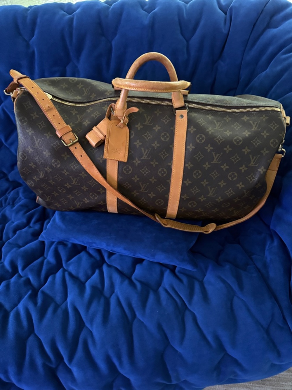 Louis Vuitton Brown Monogram Duffel with Tan Leather Trim